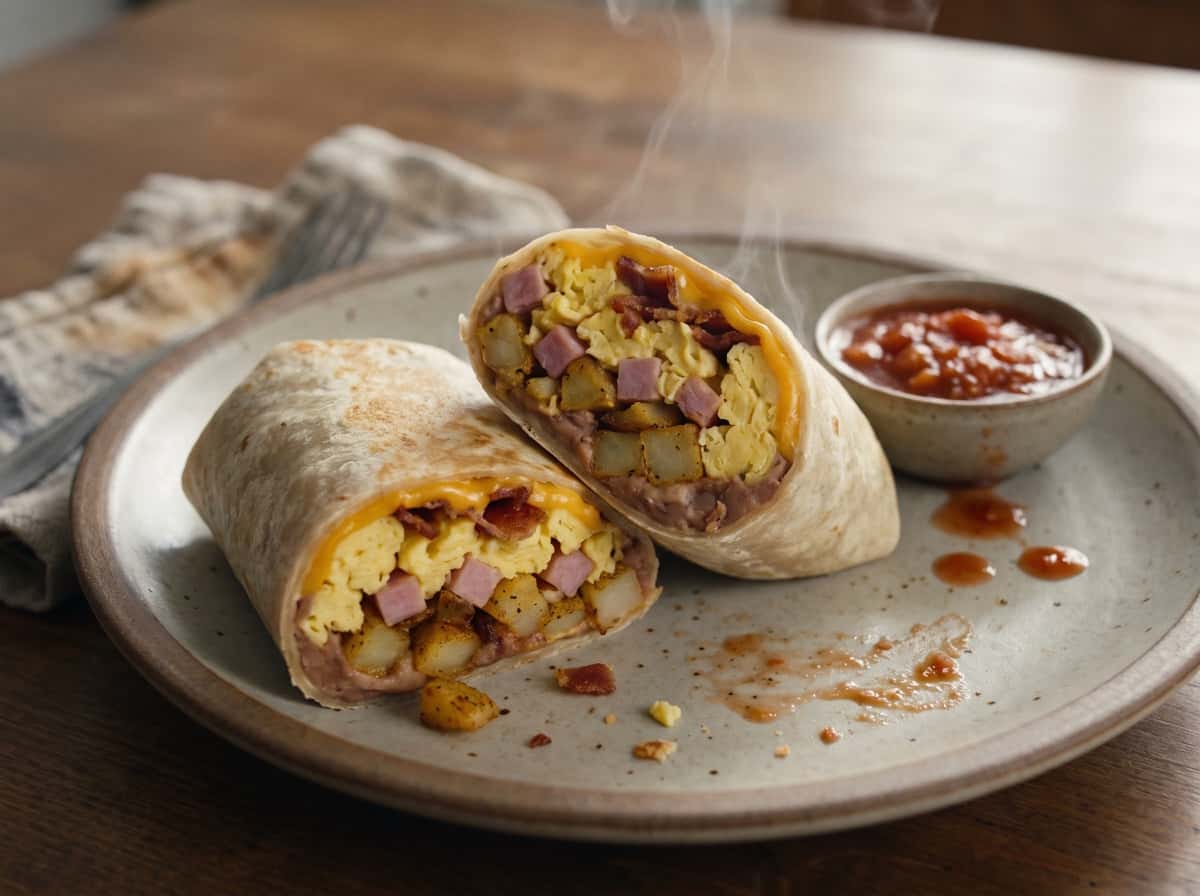 Ham and Bacon Breakfast Burrito