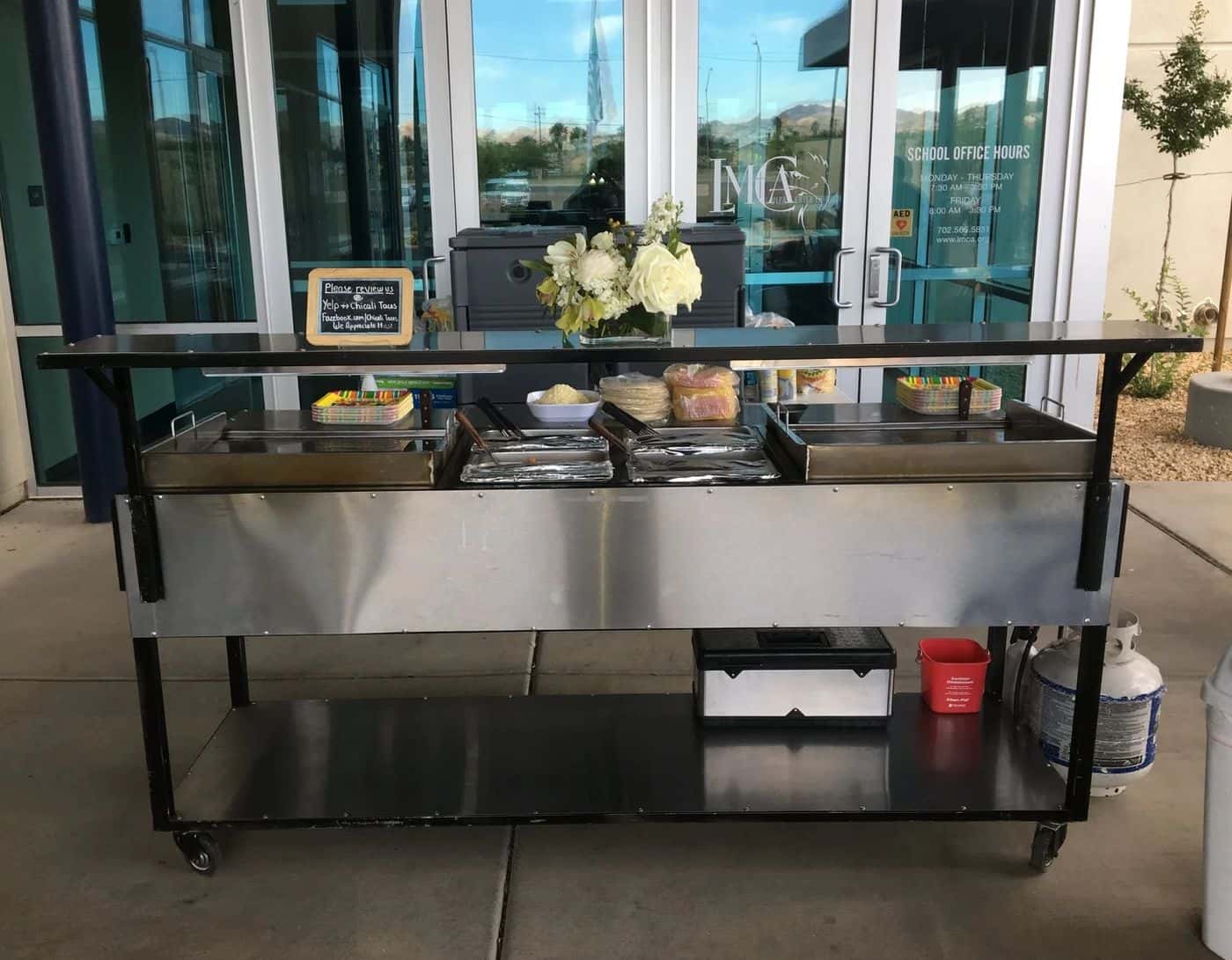 Chicali Tacos catering station at a Summerlin venue entrance